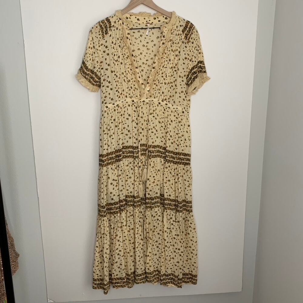 FREE PEOPLE Feeling Pleated Maxi Dress In Neutral Womens Floral Small Boho - Picture 2 of 16